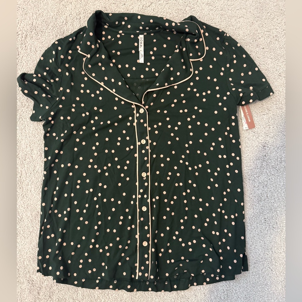 Soma Green Polka Dot Button-Up Pajama Shirt